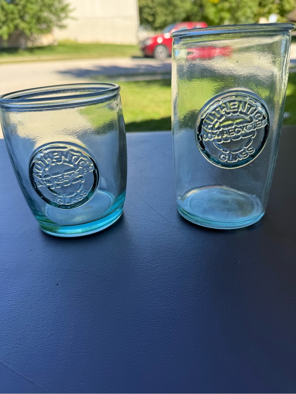 VTG San Miguel Set Lot of 2 Authentic 100% Recycled Clear Drinking Glass Tumbler